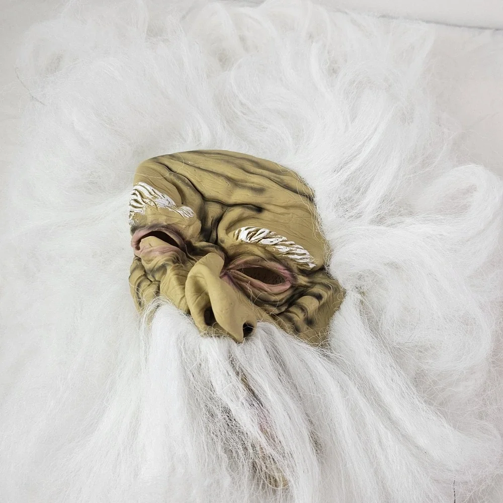 Scary Old Elderly Wizard Man Adult Mask White Long Beard Hair Latex Halloween